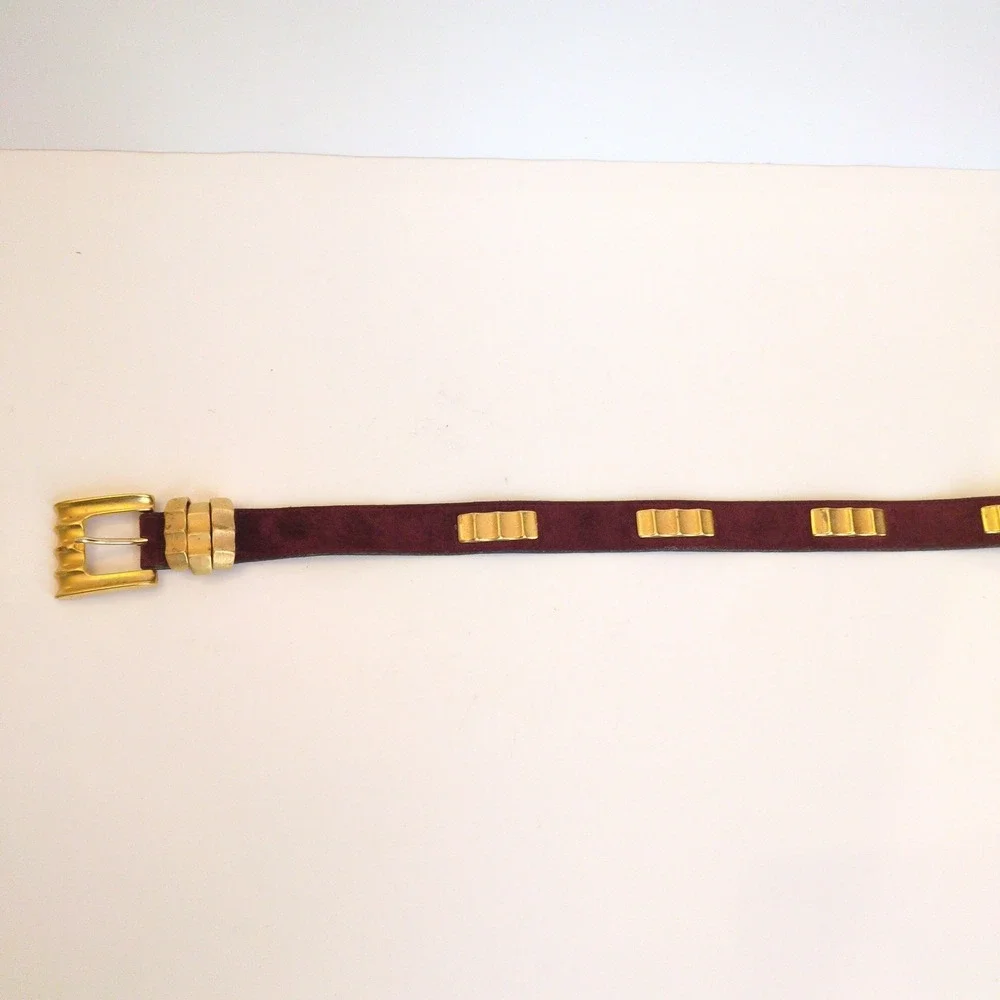 Vtg‎ 90s Leatherock Belt Brown Suede Gold Metal Modern Western Boho Chunky ML